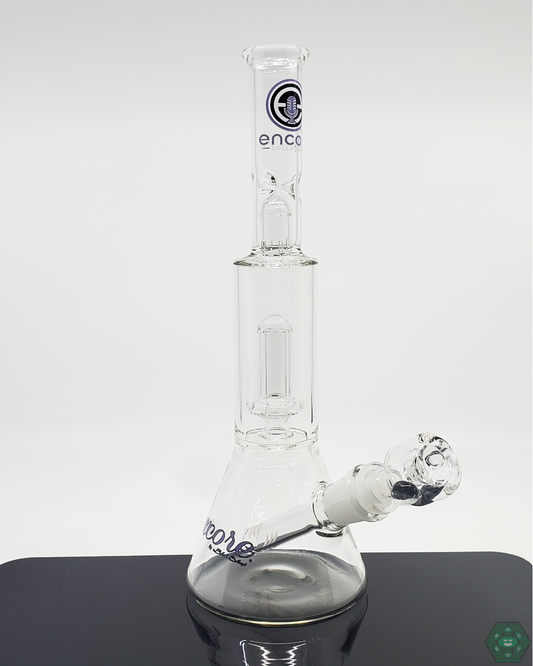 Encore Glass 38mm Showerhead Bulge Beaker with showerhead perc for smooth filtration, ideal for efficient and compact use