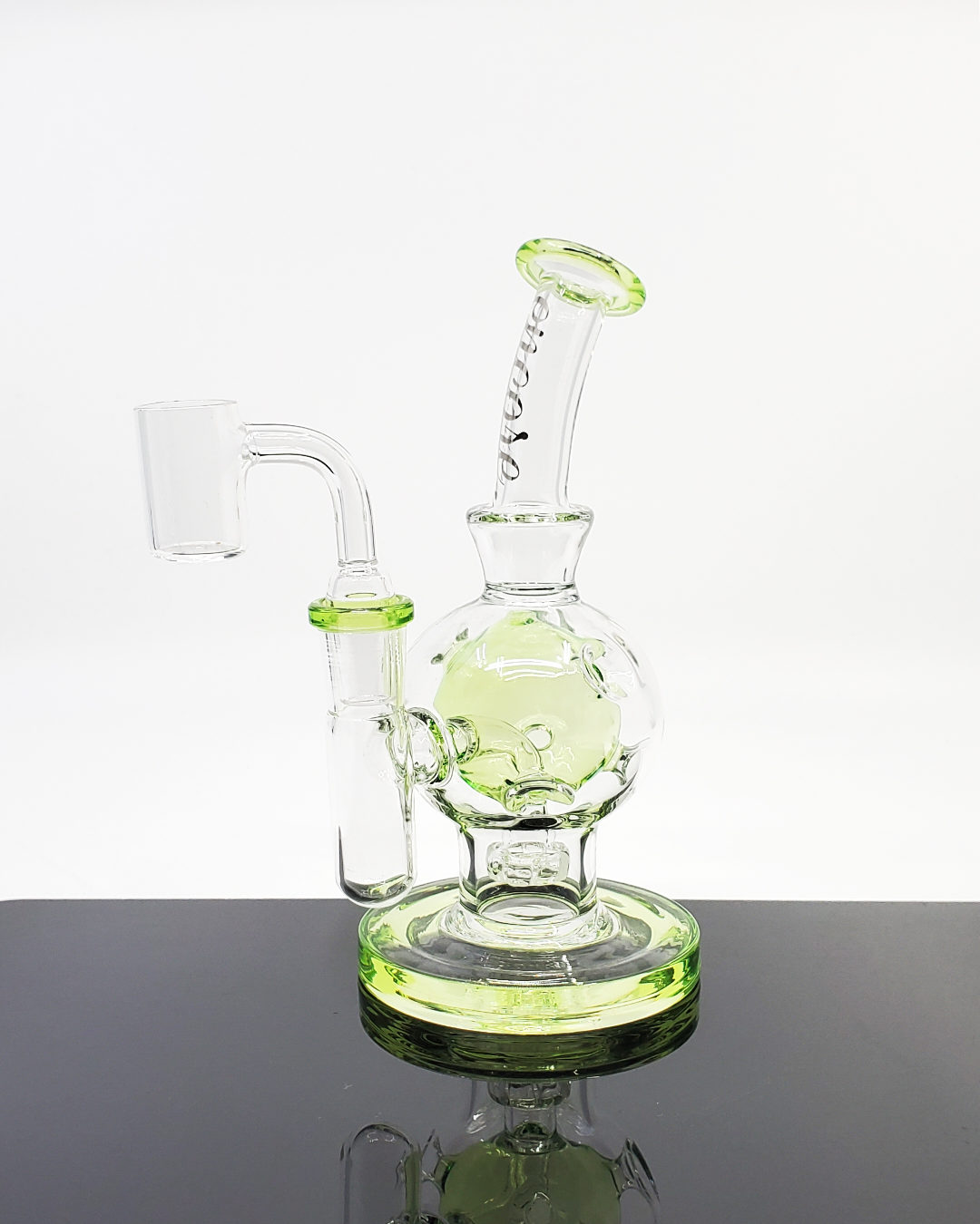 Front view of the Encore Glass 6.5” Egg Rig, featuring a compact design and smooth filtration for a flavorful experience.
