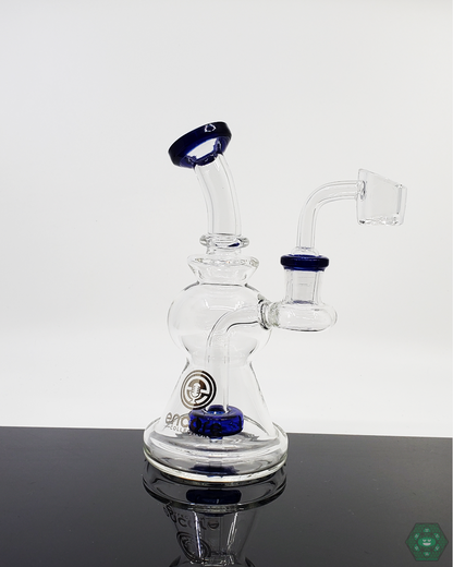 Encore Glass 6-inch Showerhead Rig with 8-hole perc, providing smooth diffusion and a 14mm female joint, available in Blue, Green, and Teal