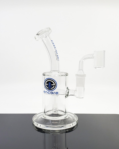 Angle view of the Encore Glass 7” Clear Downstem in Jar, demonstrating its durability and smooth filtration capabilities.