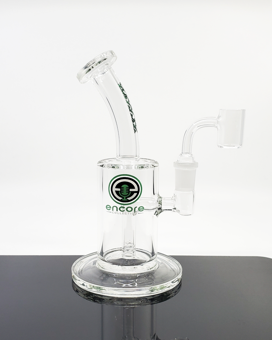 Close-up of the Encore Glass 7” Clear Downstem, showcasing its clear design and durable construction for efficient airflow and filtration.