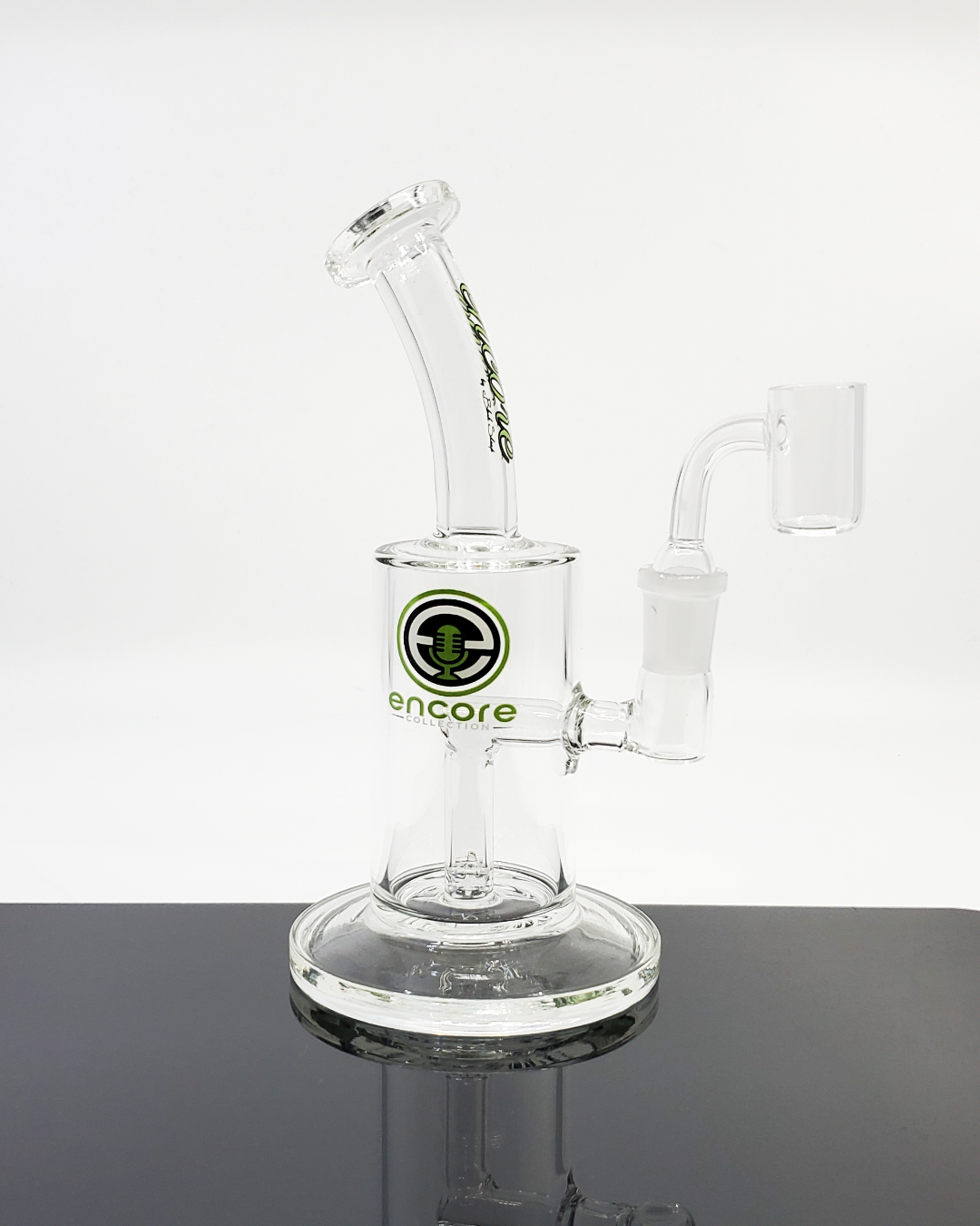  Encore Glass 7” Clear Downstem in Jar, offering optimal airflow and compact design for smooth functionality and ease of use.