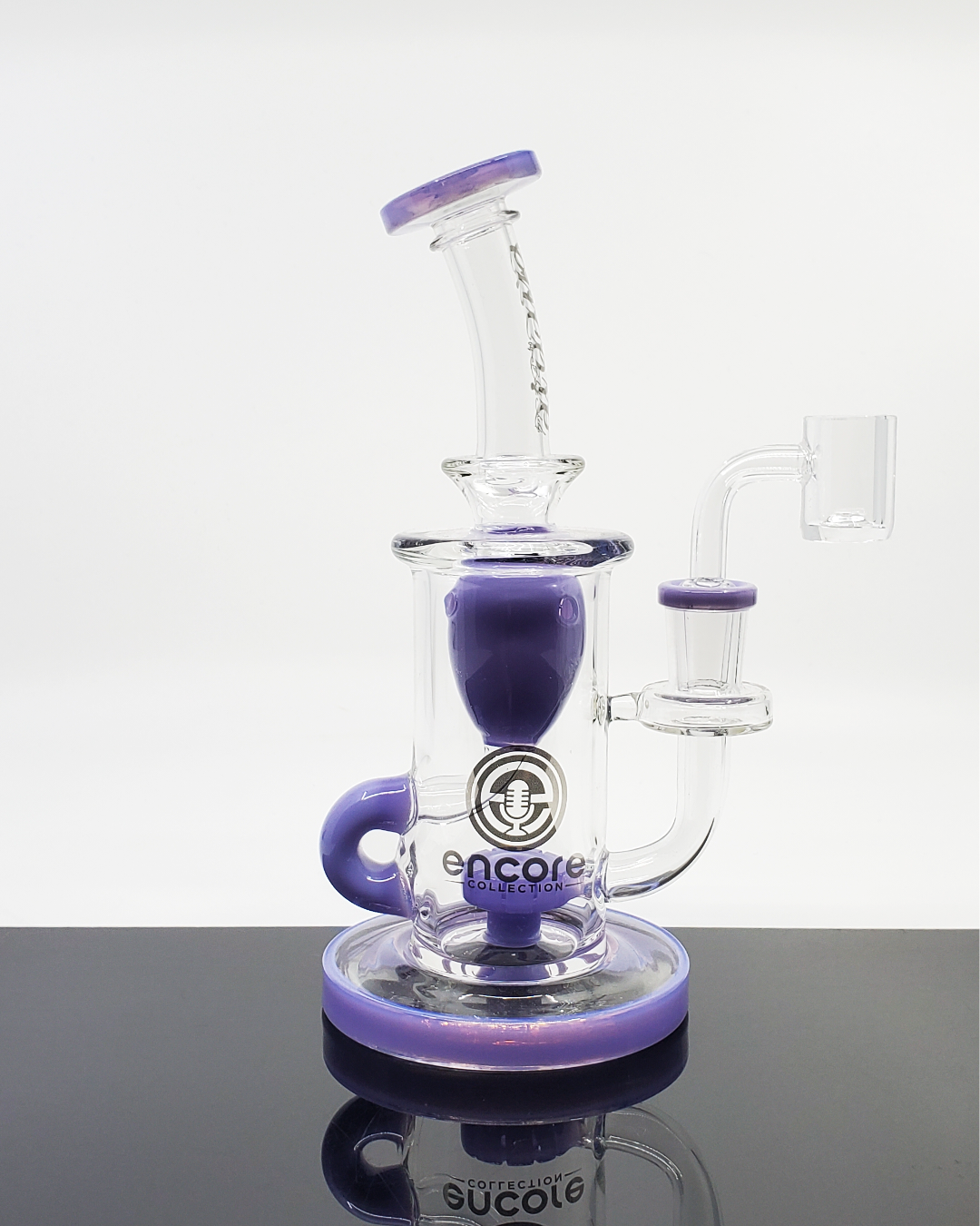 Full view of Encore Glass 7” Incycler Rig, designed for compact use with advanced filtration and smooth, flavorful hits.