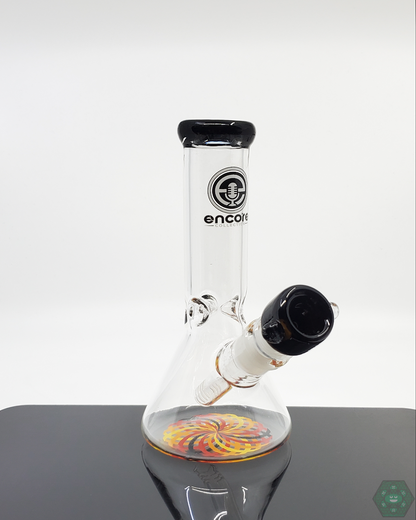 Encore Glass 7.5" Spiral Base Beaker featuring vibrant color accents and a compact design.