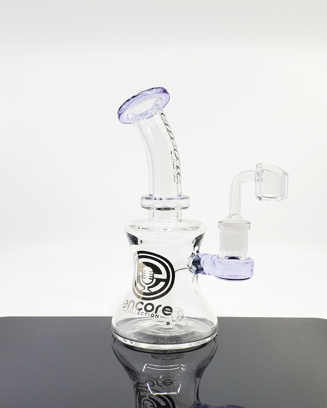 Close-up of the Encore Glass 8” Beaker, highlighting the colorful accents and its classic style that ensures smooth, filtered smoking sessions.