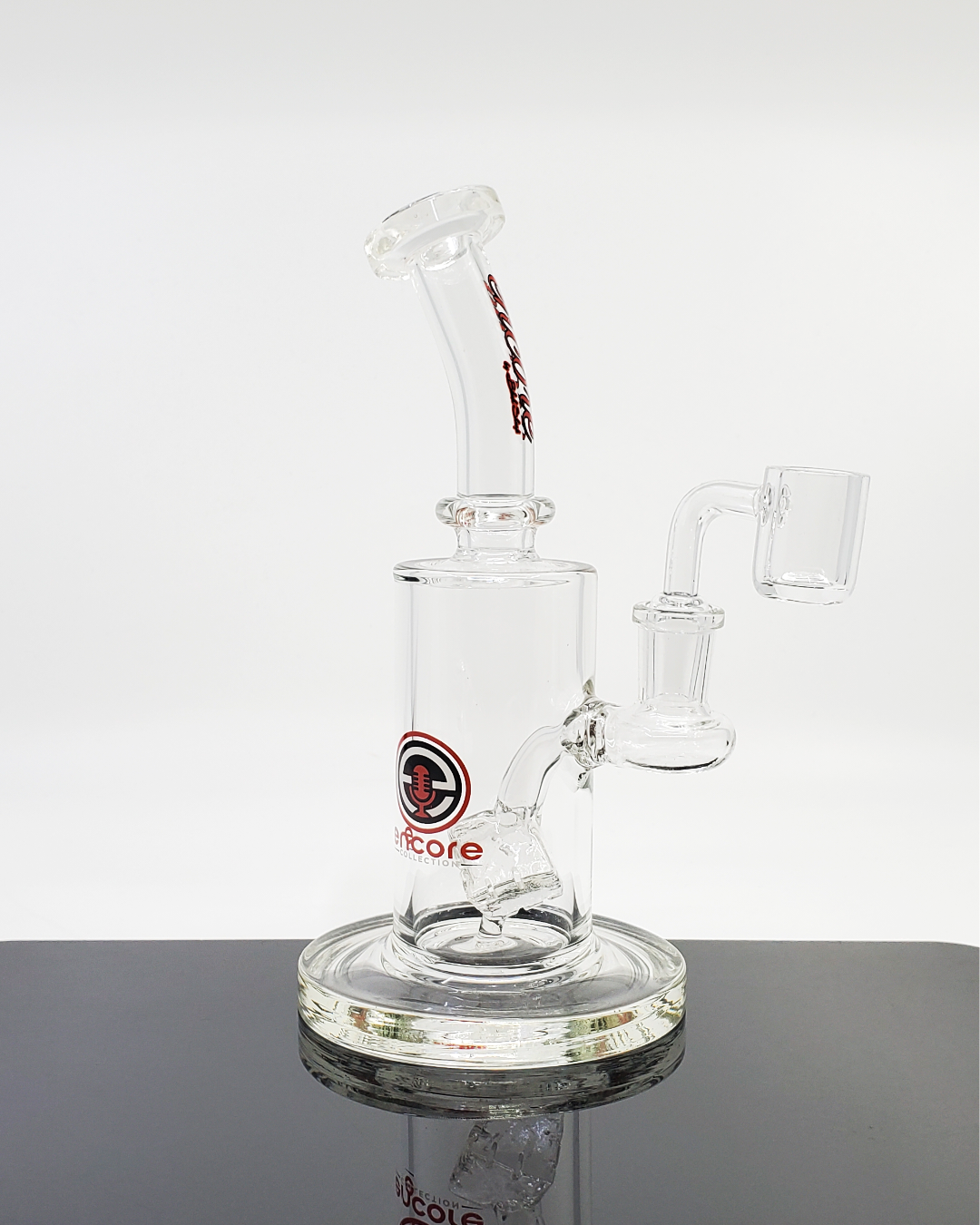Encore Glass 8-inch UV Diamond Perc Rig with 16-hole perc for smooth filtration, featuring UV-reactive accents and a 14mm female joint