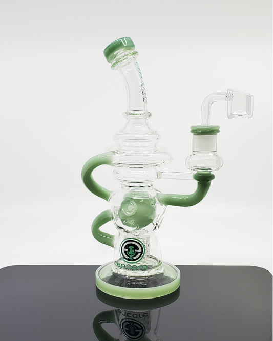 Encore Glass 9.5-inch Matrix Fab Recycler with dual-chamber design and matrix perc for efficient filtration, providing smooth hits with a 14mm joint