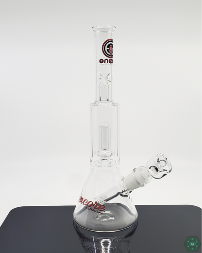 Compact Encore Glass Showerhead Bulge Beaker with efficient showerhead perc for smooth, filtered hits and sleek design