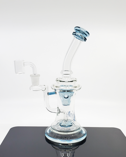 Side view of the Envy Glass Studios 10" UFO Swiss Perc Bong, highlighting its Swiss perc for efficient filtration and sleek, compact design for portability and style.