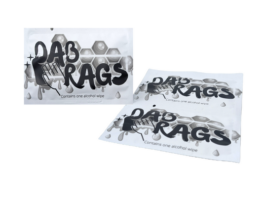 Ethyl Alcohol Dab Rags, 50-pack display, designed for efficient cleaning of dab rigs and ensuring optimal hygiene.