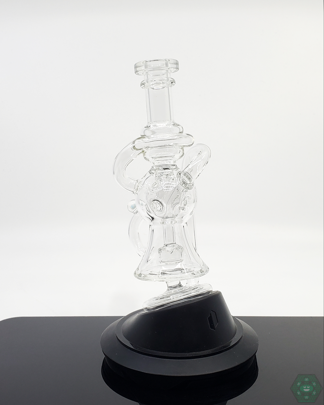 Side view of the Exo Recycler Puffco Attachment, showcasing its single uptake and single drain system