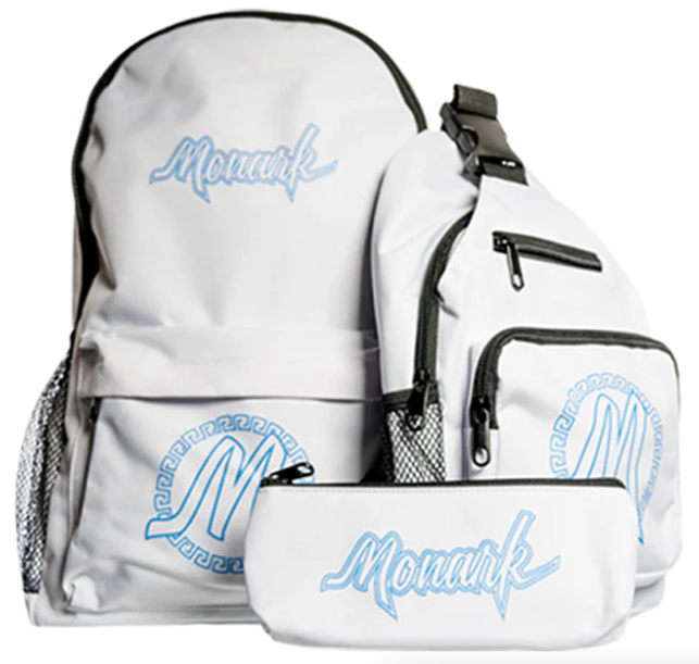 White Monark Backpack w/ White Shoulder Bag & White Pouch