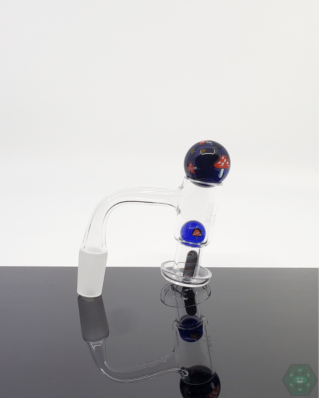 Fidget Glass 25mm marble slurper set, including terp pearls and valve, designed for smoother vapor control and flavor optimization.