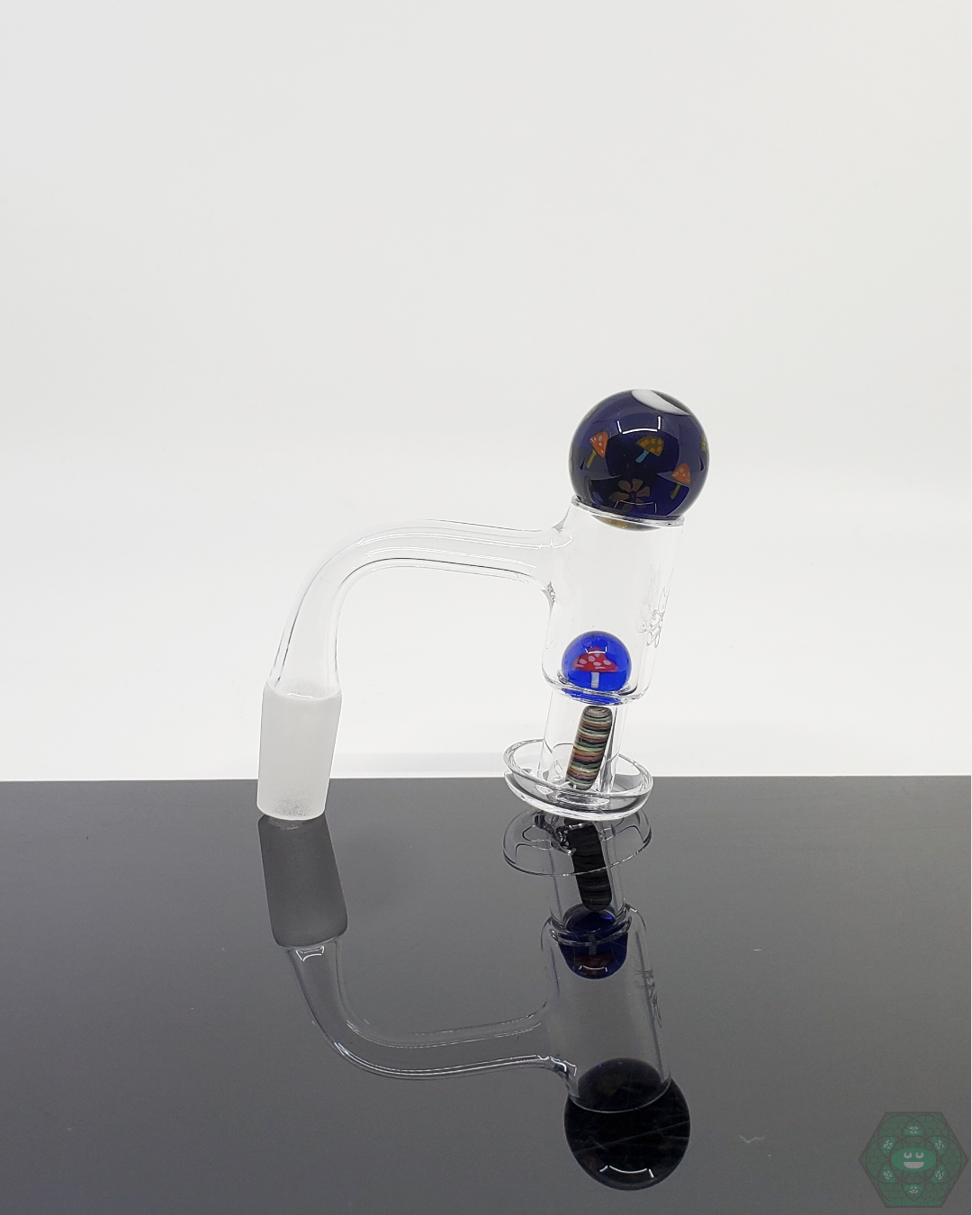 Fidget Glass Slurper Set with terp pearls and marble, crafted for quartz nails to optimize airflow and provide balanced flavorful hits.