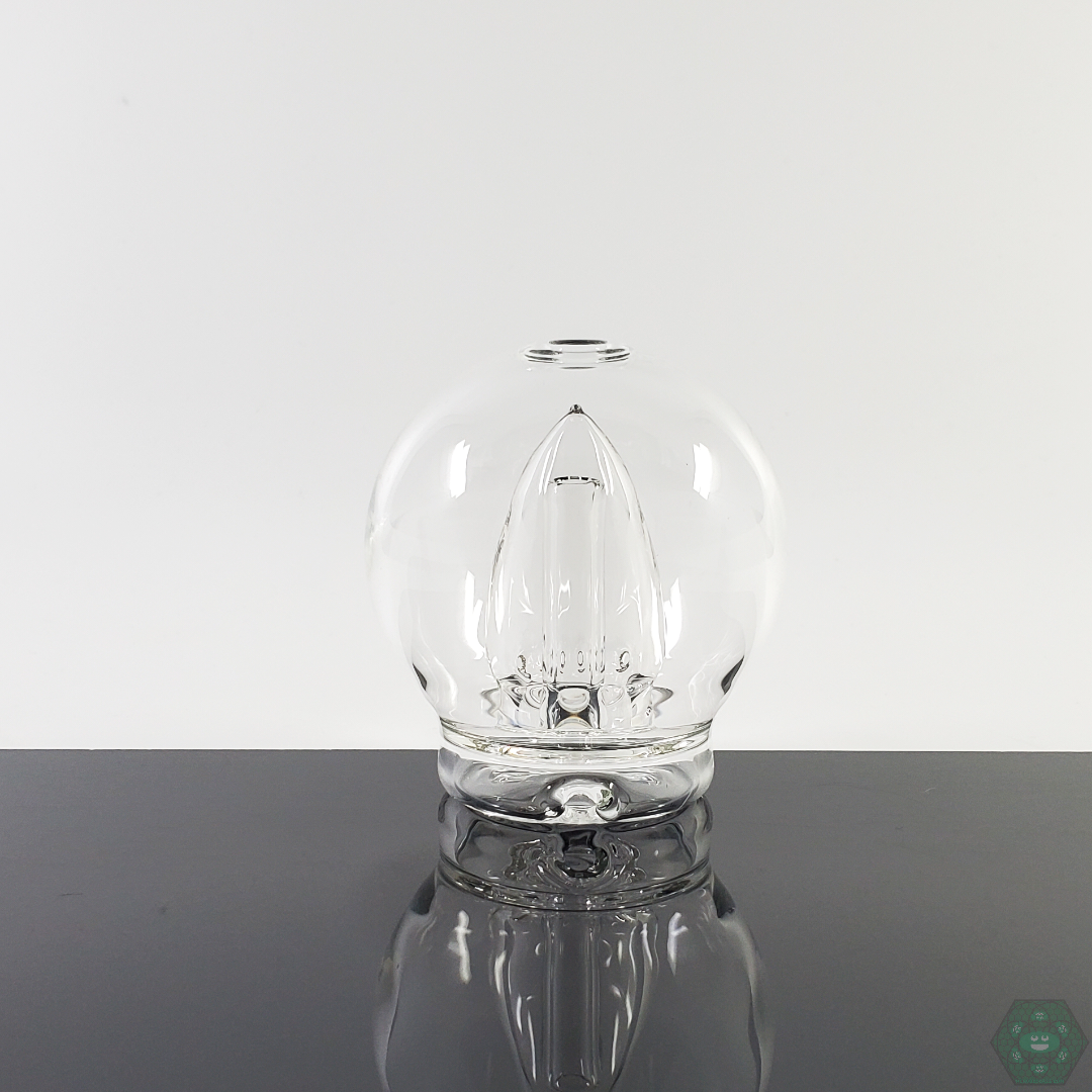 Flexer Jones Sphere Puffco Top attached to a Puffco device, demonstrating its seamless integration and improved airflow for a smooth dabbing experience.