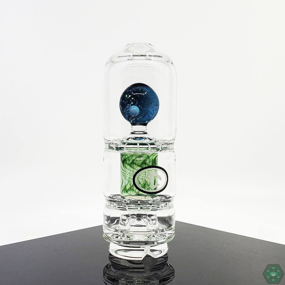 Handcrafted Galloway Glass Puffco attachment with a floating marble design and a precision double ratchet perc.
