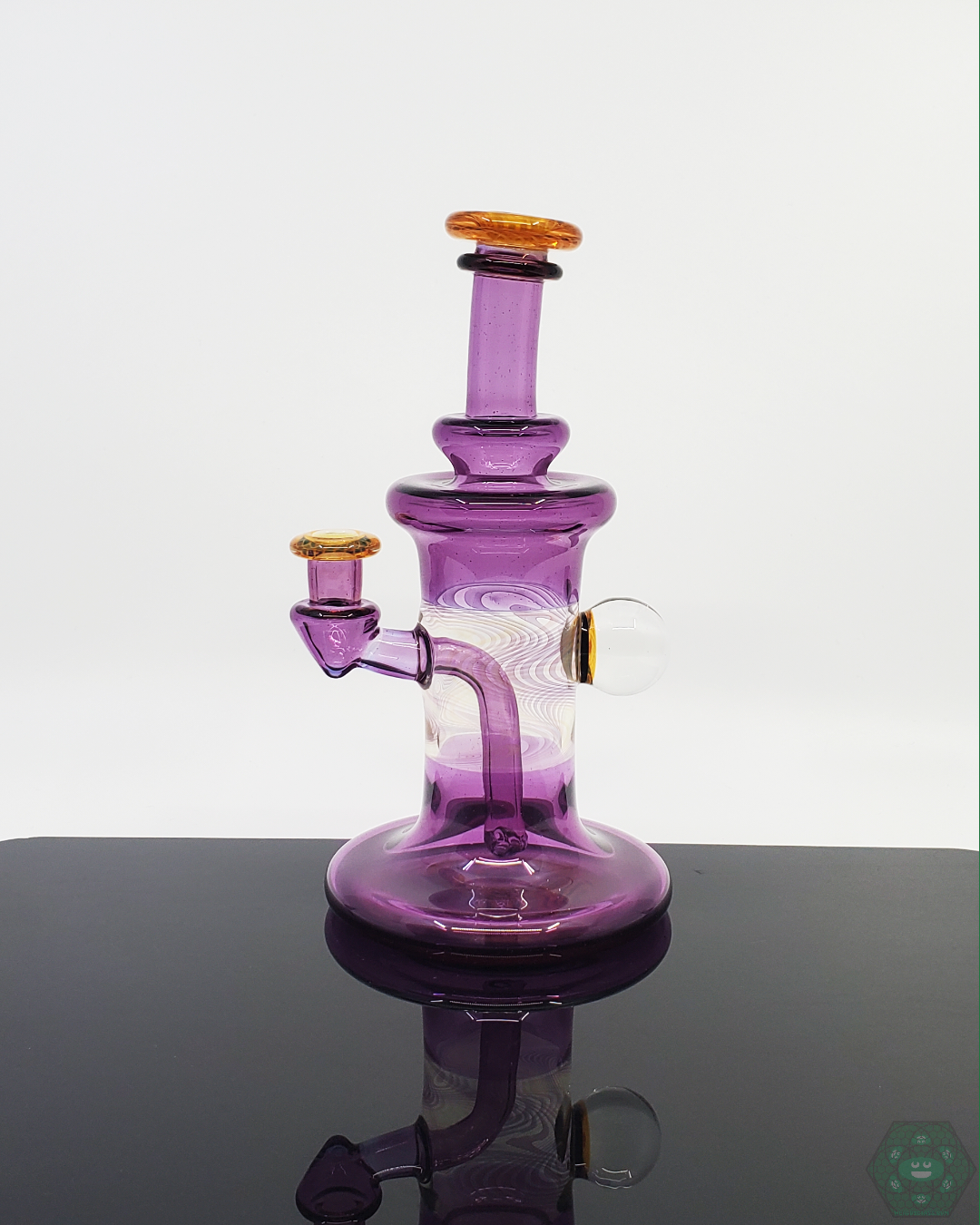 Gatez Glass Rewig Banger Hanger, 7-inch Height, 3.5-inch Diameter, with Fumed Implosion Marble and 10mm Female Joint