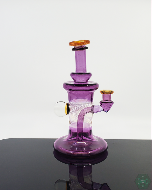 Gatez Glass Rewig Banger Hanger in Transparent Gold Purple with 3-Hole Perc and Artistic Marble