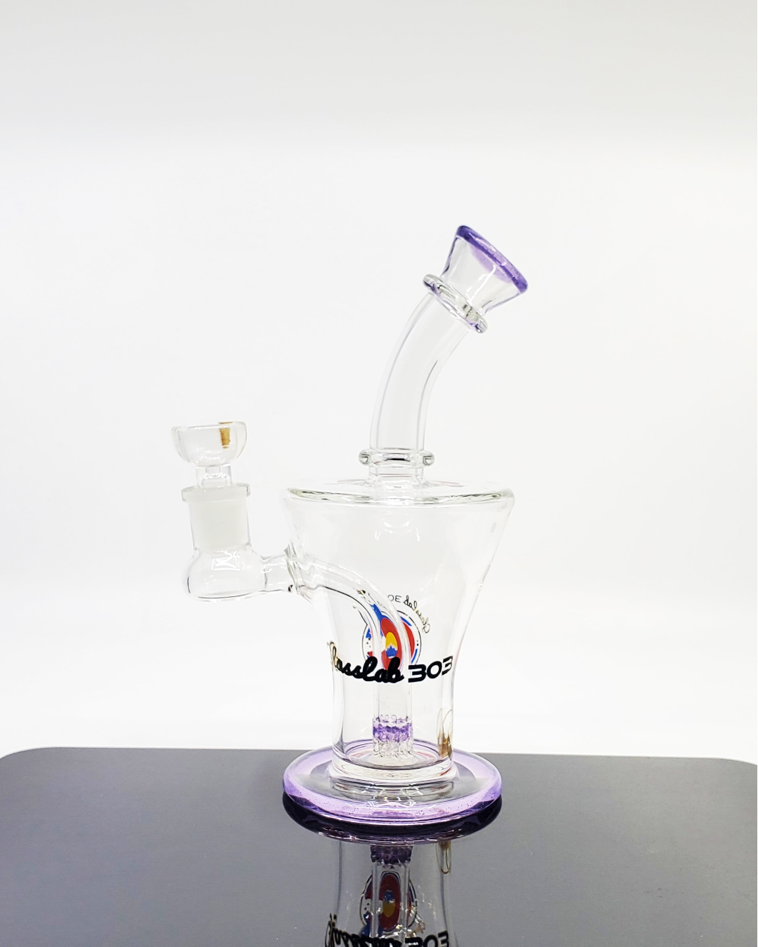 Glass Lab 303 8” Lace Perc Cone with a 14mm joint, showcasing its sleek cone design and advanced lace perc filtration for smooth hits.