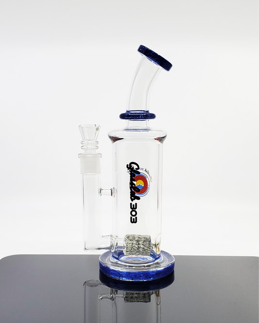  Glass Lab 303 9” Rectangle Lace Bong featuring a unique lace design, durable glass construction, and a stylish rectangular shape for smooth filtration.
