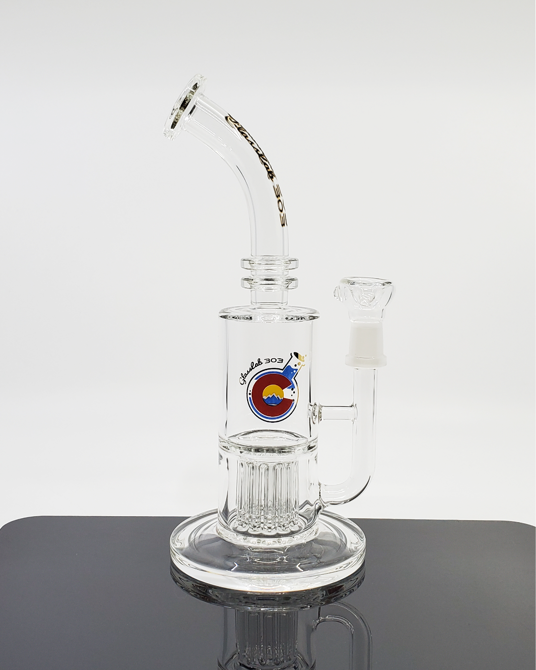  Glass Lab 303 9” Showerhead Perc Straight Tube featuring a compact design with a showerhead percolator for smooth filtration and clean hits.