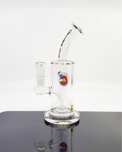  Close-up of the Glass Lab 303 Disk Perc Straight Tube, showcasing its precision disk percolator for enhanced airflow and filtration.