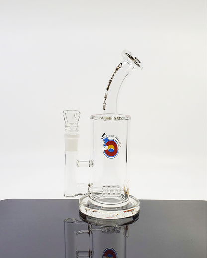Close-up of the Glass Lab 303 Matrix Inline Straight Tube, showcasing its precision matrix percolator for enhanced diffusion and airflow.