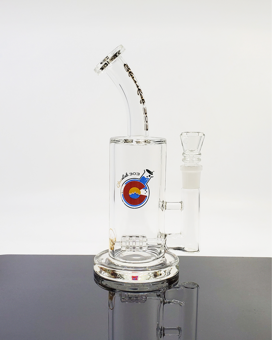  Glass Lab 303 Matrix Inline Straight Tube featuring a durable design with an advanced matrix percolator for smooth, clean hits and efficient filtration.