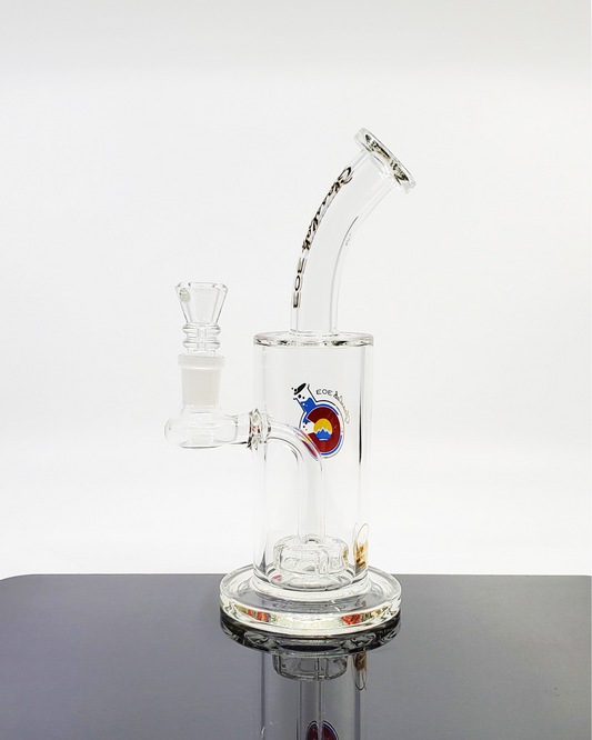  Close-up of the Glass Lab 303 Showerhead Perc Straight Tube, highlighting its precision showerhead percolator for optimal filtration and clean airflow.