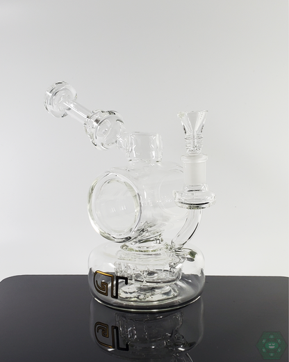 Glass Tribe 7.75" Kickback Eclipse Water Pipe with 90-hole percolator and 14mm female joint for smooth, filtered hits.