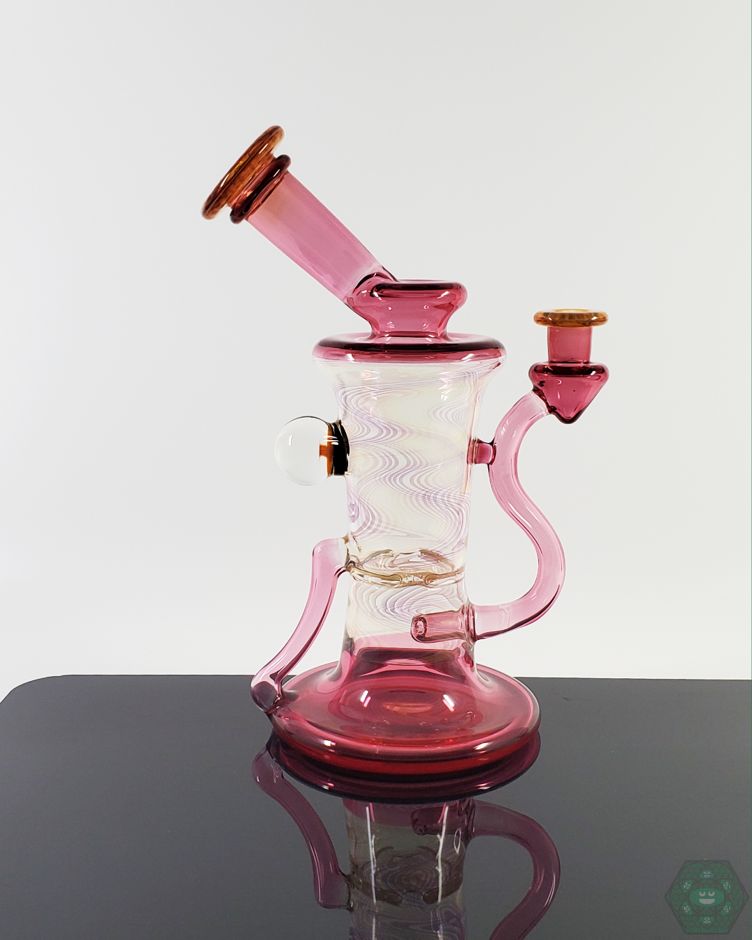 Gold Ruby and Fumed Glass 10mm Dab Rig with artistic implosion marble detail