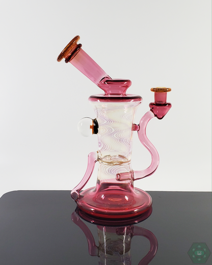 Gold Ruby and Fumed Glass 10mm Dab Rig with artistic implosion marble detail
