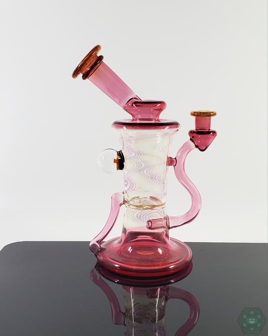 Gold Ruby and Fumed Glass 10mm Dab Rig with artistic implosion marble detail