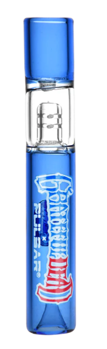 Grateful Dead x Pulsar Ash Catcher Chillum – 3.75-inch borosilicate glass hand pipe with built-in ash catcher and diffuser. Features iconic Grateful Dead logo and Stealie skull design for smooth, cool hits