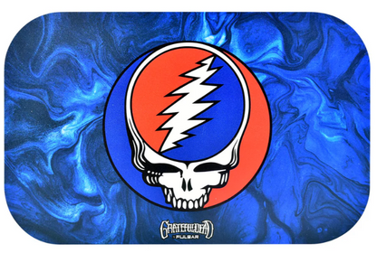 Grateful Dead x Pulsar Metal Rolling Tray & Lid – 11x7 inch rolling tray with iconic 'Steal Your Face' design, featuring a skull and lightning bolt, durable metal build with matching magnetic lid for safekeeping.

