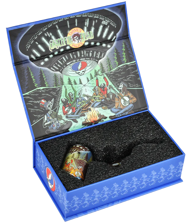 Grateful Dead x Pulsar 4-inch Inside Print Sherlock Pipe, featuring the iconic UFO Jam design and sturdy borosilicate glass for an ideal smoking tool.