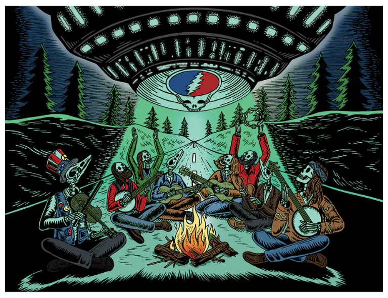 Grateful Dead x Pulsar Bent Sherlock Pipe with Inside Print UFO Jam design, celebrating the 1978 live concert with a comfortable bent stem.