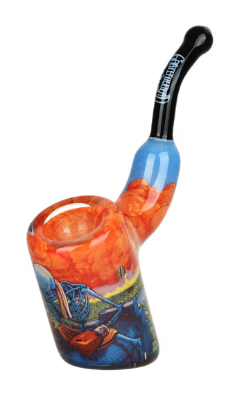 Grateful Dead x Pulsar Boxer Inside Print Pipe, designed with a giant skeleton in boxing attire, featuring a bent stem and detailed storm scene.