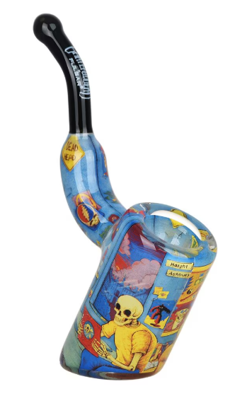 Grateful Dead x Pulsar Deadhead Dorm Inside Print Sherlock Pipe, 4 inches tall with detailed design featuring Deadhead skeletons and Grateful Dead memorabilia.vvvv