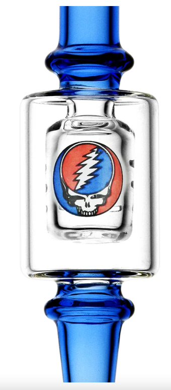 Grateful Dead x Pulsar Steal Your Face Dab Straw – Compact 6.5-inch dab straw with slitted diffuser for efficient concentrate use. Features iconic Stealie design and Grateful Dead collaboration logo on durable borosilicate glass.
