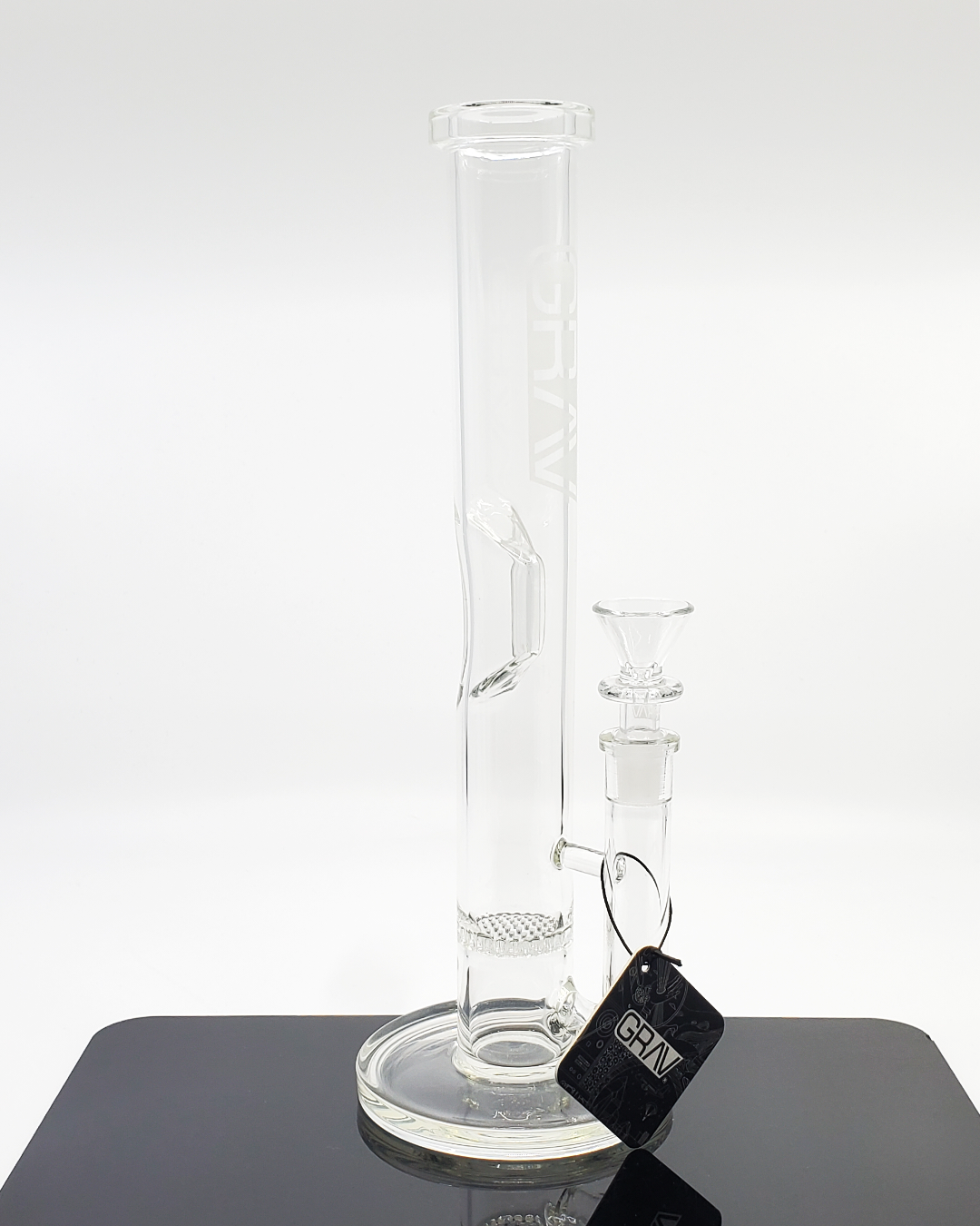 GRAV Labs 12" Medium Straight Tube with Honeycomb Perc – Premium glass bong with smooth filtration, ice catcher, and 14mm female joint.