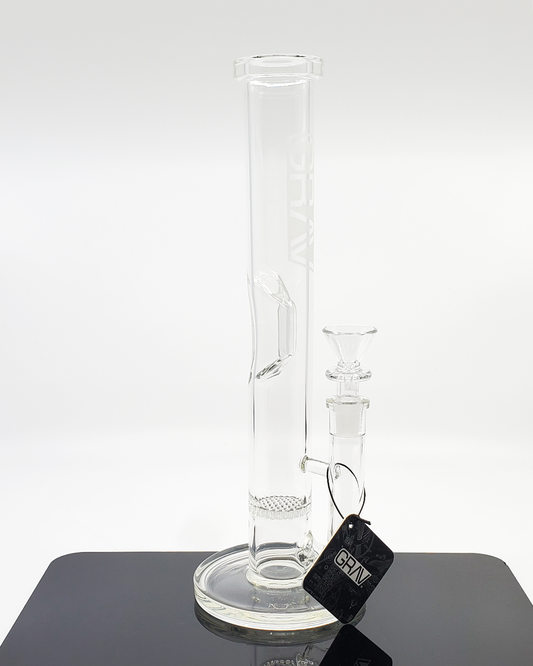 GRAV Labs 12" Medium Straight Tube with Honeycomb Perc – Premium glass bong with smooth filtration, ice catcher, and 14mm female joint.