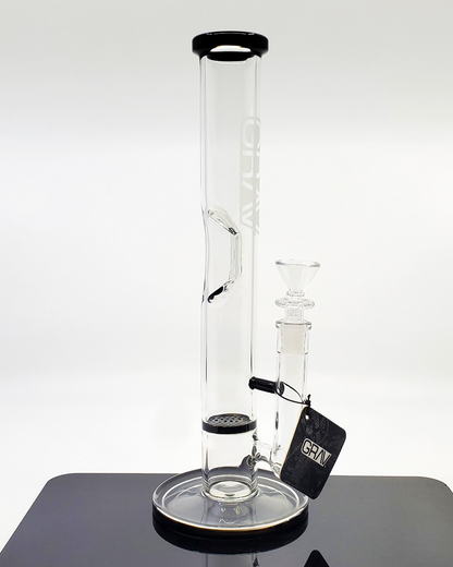 GRAV Labs 12" Straight Tube Bong – Sleek glass water pipe with honeycomb perc, ice catch, and black accents for a cool and smooth smoking experience.