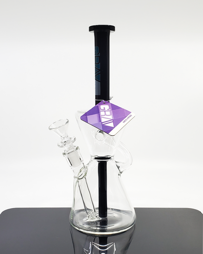 Grav Labs Hourglass Water Pipe – Stylish glass bong featuring black accents and a sculpted hourglass shape for cool, smooth smoking sessions.