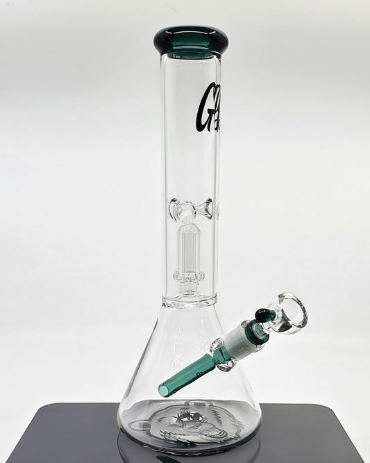 Green Bear Single Perc Beaker – Classic 14-inch glass beaker bong with durable construction and efficient smoke filtration.