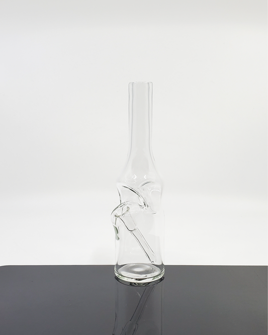 Handcrafted Bro D Glass Clear Bottle Rig, featuring a spacious chamber for enhanced vapor production.
