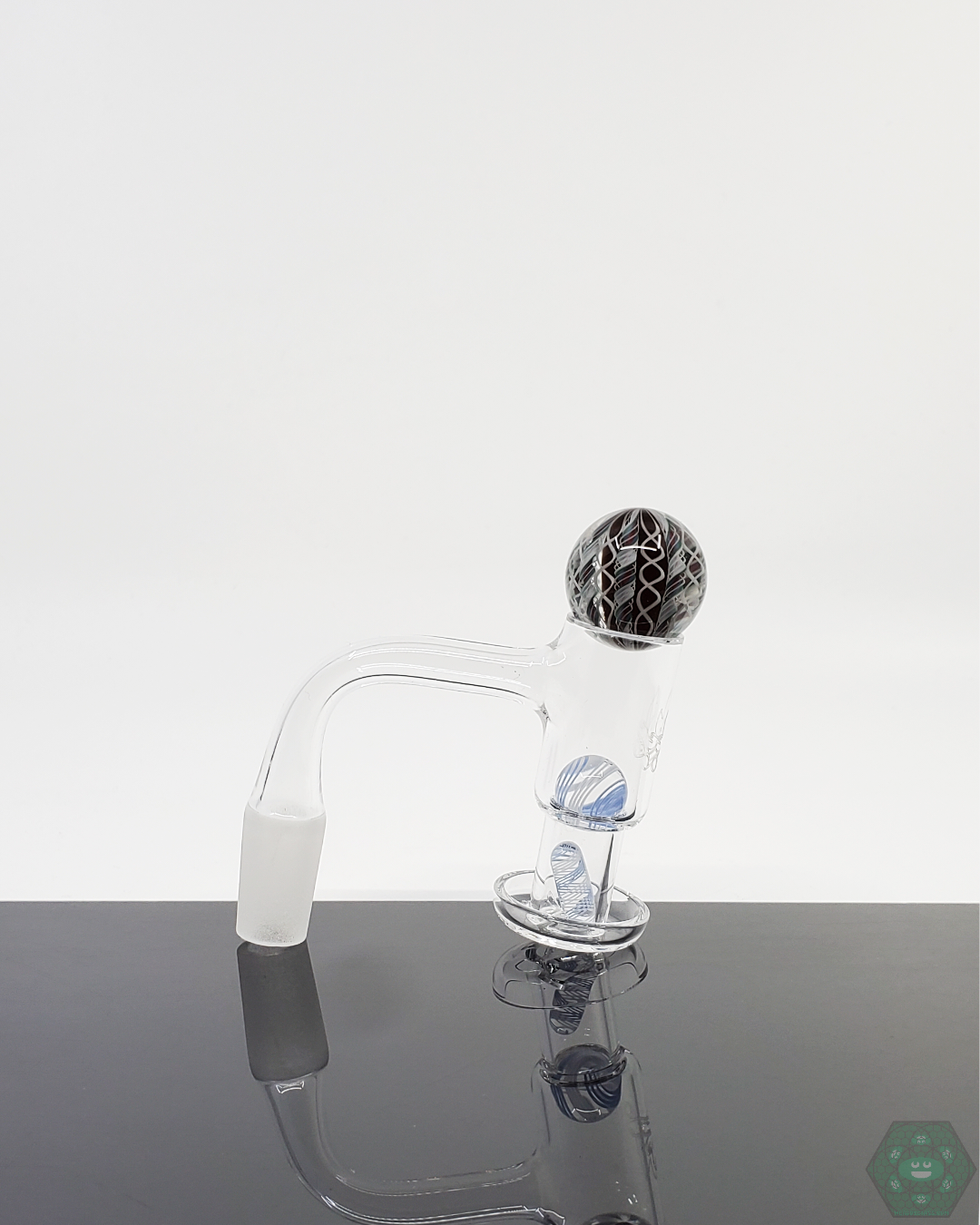Artistic Harold Cooney Glass Slurper Set with terp pearls and marble, designed for enhanced flavor and smooth vaporization.