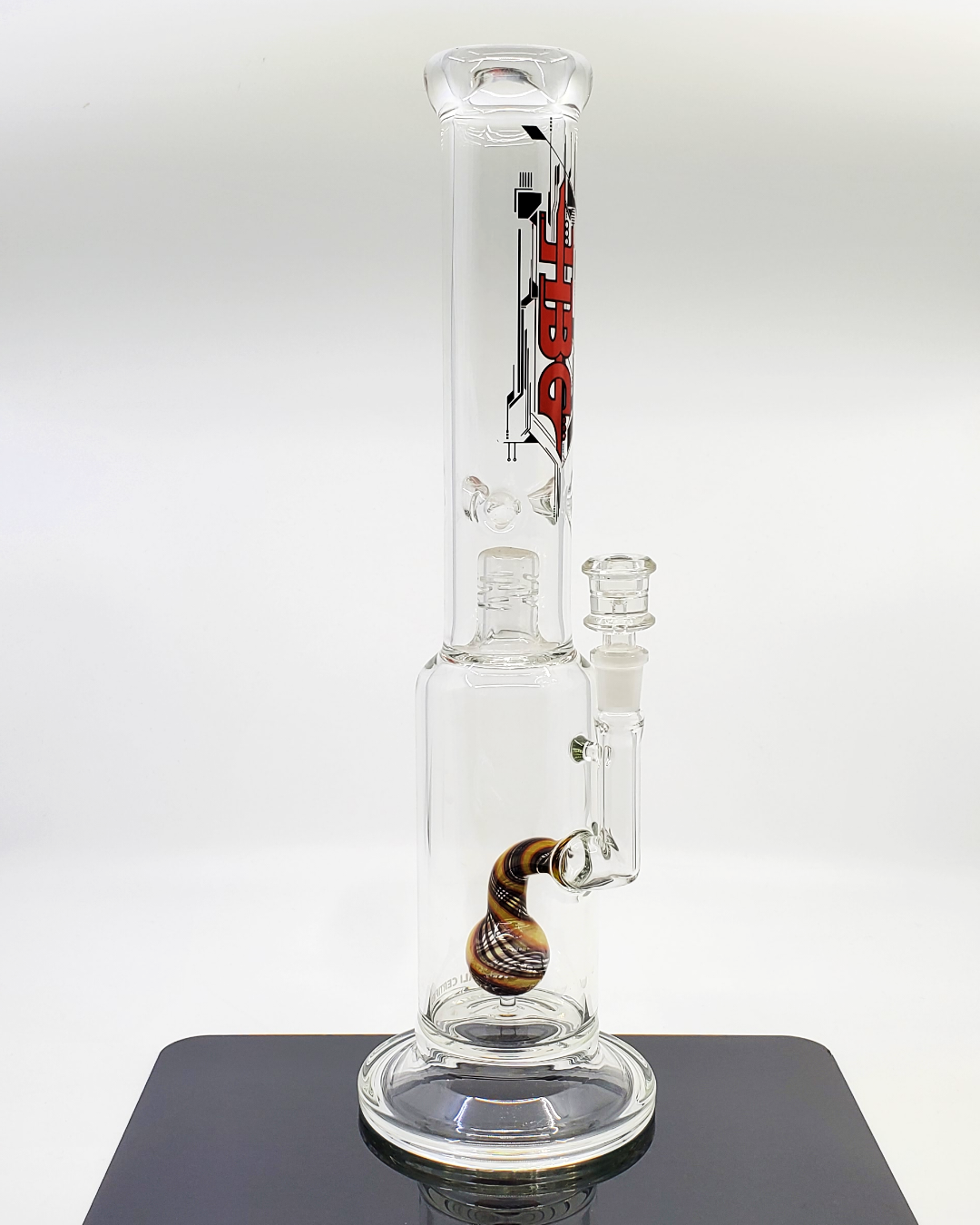 HBG Glass 16" Ball Perc Straight Tube Bong featuring a ball perc for enhanced filtration, providing smooth, satisfying hits with elegant design and easy maintenance.