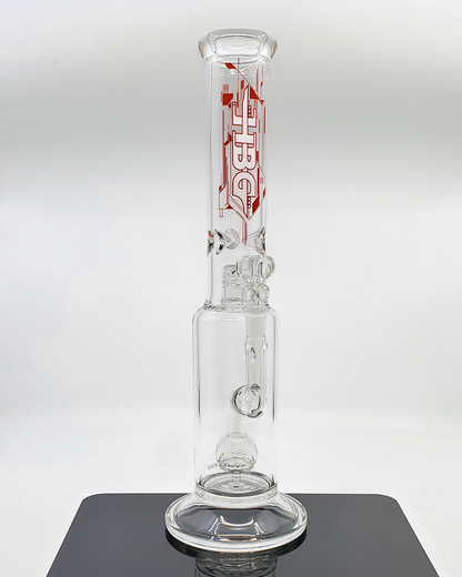 HBG Glass 16" Clear Ball Perc Straight Tube, featuring a clear ball perc for smooth filtration and showcasing elegant craftsmanship for an enjoyable smoking experience.