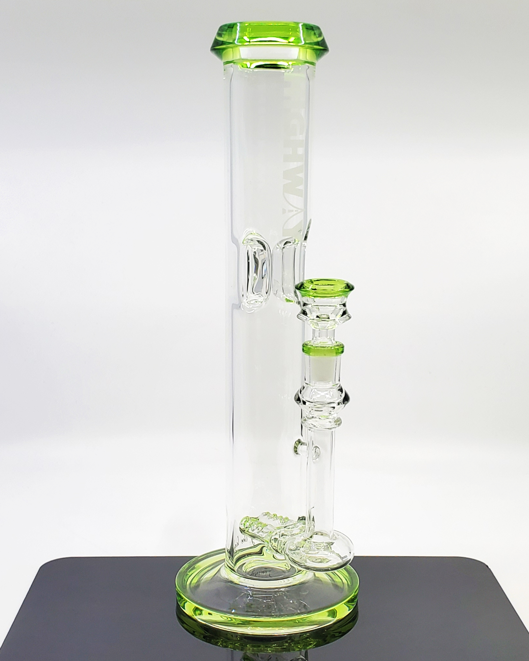 12-inch Highway Glass Twin Turbo Bong featuring a built-in ice catcher, double inline perc, and a 14MM slide for smoother smoke